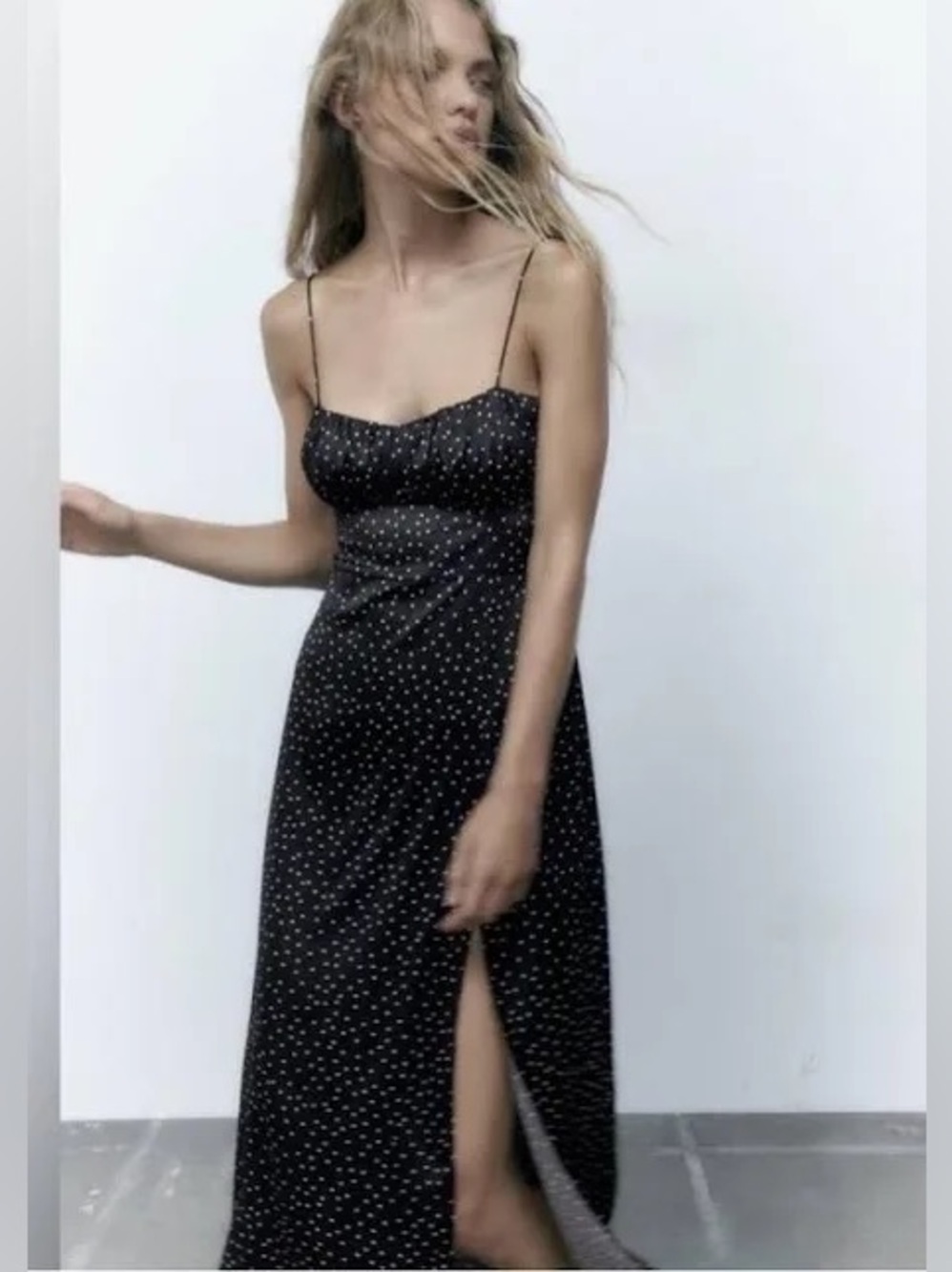 Zara silk polka dot dress size large 8-10 black